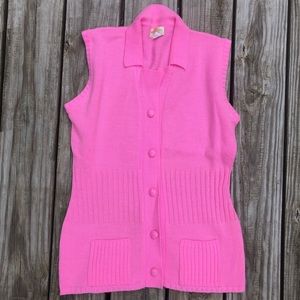 Vintage 70s Barbie Pink Sweater Sleeveless Medium